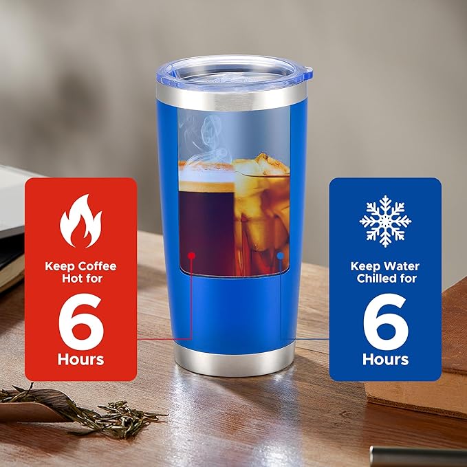 OMTech 20oz Tumblers Bulk, 12pc Stainless Steel Tumbler Set with Lid & Straw, Double Wall Vacuum Insulated Mug for Laser Engraver, Travel Coffee Mug for Hot & Cold Drinks, Navy Blue Powder Coated Cup