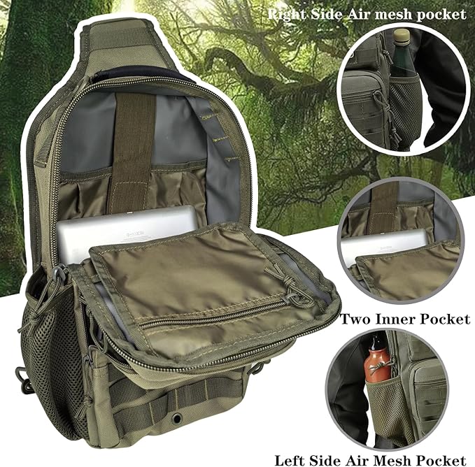 Tactical Shoulder Sling Bag, Small Chest Pack, 13L Backpack for Men Outdoor Sports, Olive