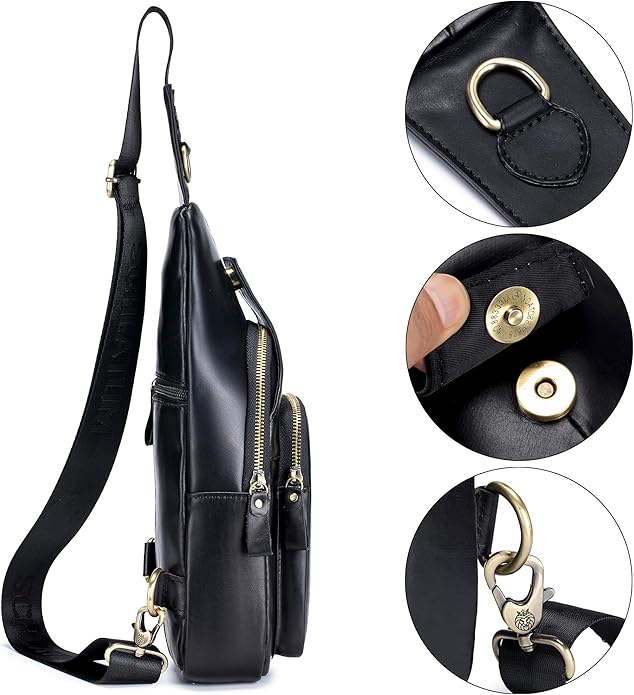 LUKZIJAES Genuine Leather Sling Bag for Men