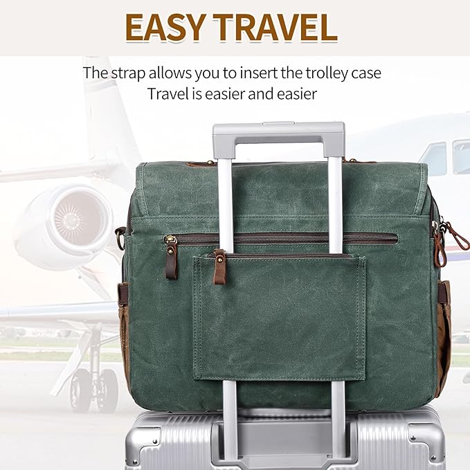 Messenger Bag for Men 15.6 Inch Vintage Canvas Genuine Leather Briefcase for Men Laptop Bag Satchel Shoulder Bag