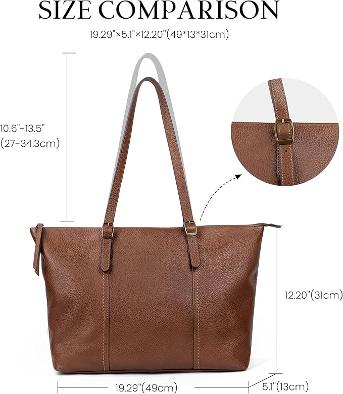 befen Genuine Leather Tote Bag for Women Large Work Tote Purse with Zipper Leather Shoulder Handbags with Adjustable Strap