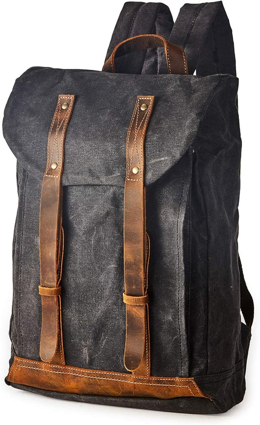 Waterproof Waxed Canvas Shoulder Rucksack Backpack for Men Women Casual Large 15.6 inch laptop Bookbag Grey