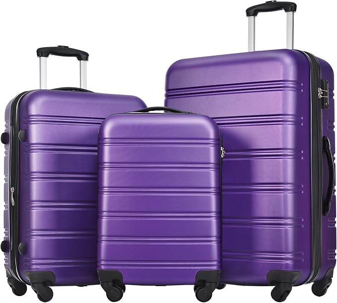 Merax Luggage Sets of 3 Piece Carry on Suitcase Airline Approved, 20/24/28 IN Hard Case Expandable Spinner Wheels (Purple)