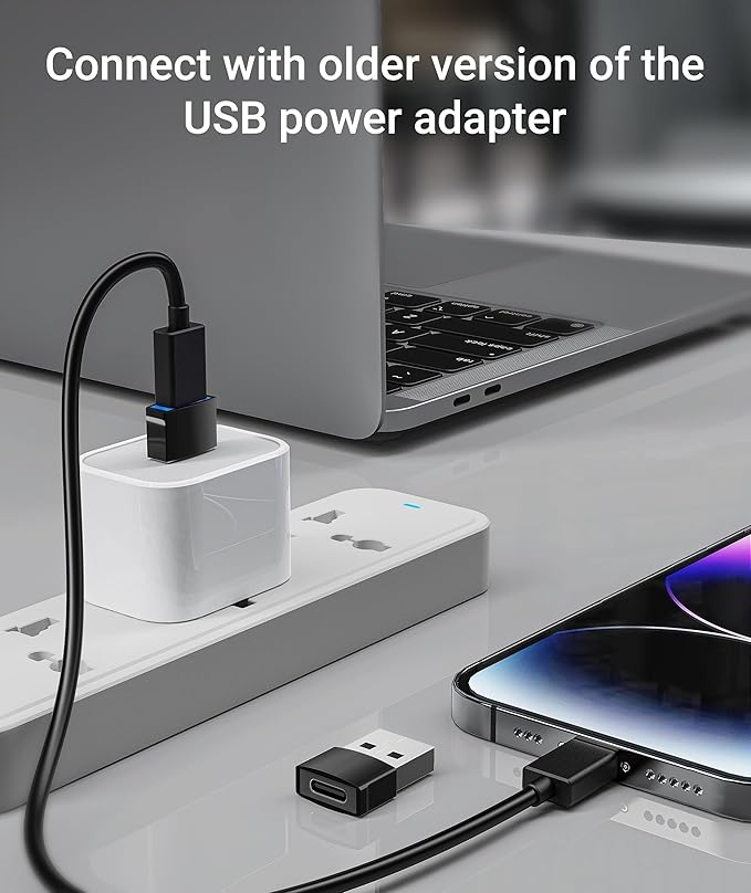 Syntech USB to USB C Adapter 4 Pack, Type C Female to USB Male Converter Power Charger Cable Adapter Compatible with MagSafe Apple Watch Series 10/SE/Ultra 2 iPhone 16 Plus Pro Max AirPods Pro, Black
