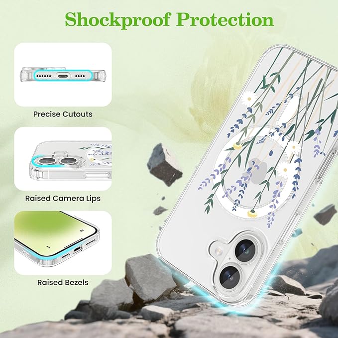 ZTOFERA for iPhone 16 Pro Magnetic Case Compatible with Magsafe,Aesthetic Floral Pattern Design Cute for Girl Women,Anti-Drop Protective Hard Phone Cover for iPhone 16 Pro-Lavender