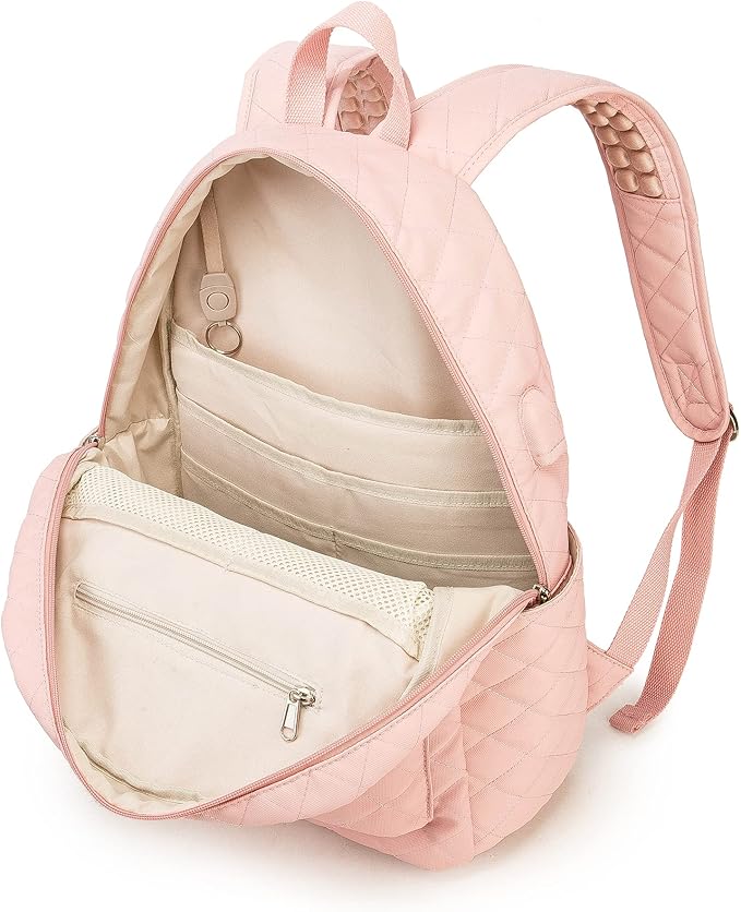 Kinmac Laptop Backpack with Massage Cushion Straps and USB Charging Port for Laptop Up to 15.6 Inch Men Women Travel Outdoor Backpack (Pink)