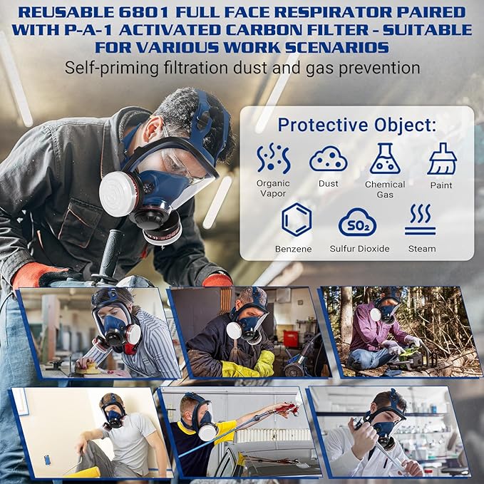 Respirator Mask, Reusable Face Respirators with Filters, Gas Masks Against Chemicals/Organic Vapor/Formaldehyde
