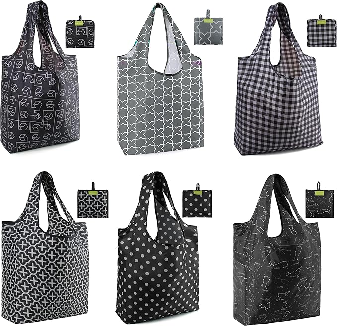 BeeGreen Reusable Shopping Bags for Groceries Reusable Gifts Bag - Grocery Bags Foldable 6 Pack Cute Holiday Cloth Bags With Handles - Large Tote Bag Bulk Heavy Duty Polyester Washable Geometry