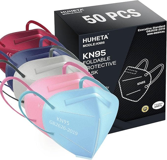 HUHETA 50 PCs KN95 Face Mask, 5-Layer Face Mask Filter Efficiency≥95%