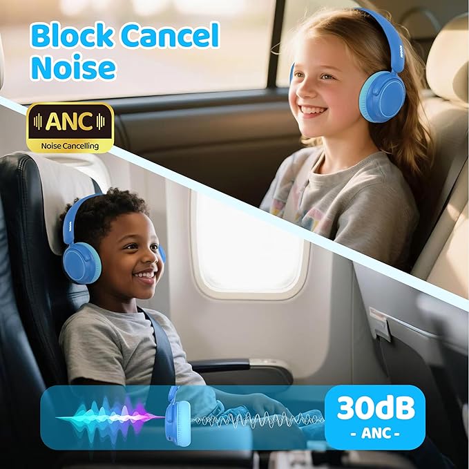 MIDOLA Active Noise Cancelling Kids Headphones Bluetooth 5.4 Wireless Volume Limited 85/94dB,Type C Fast Charging,Over Ear Foldable with Mic Aux Cord for Toddler Child Pad Tablet Blue
