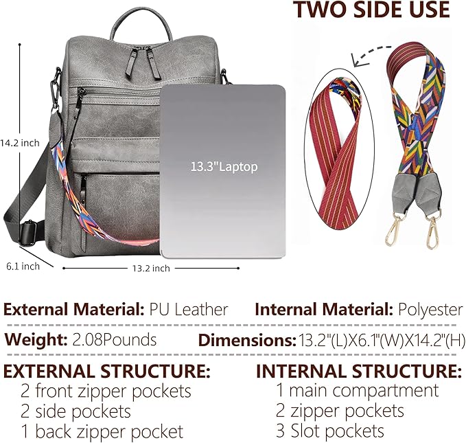 Dora & Liz Womens Backpack Purse Leather Fashion Travel Backpack Purse for Women Designer Ladies Shoulder Bags