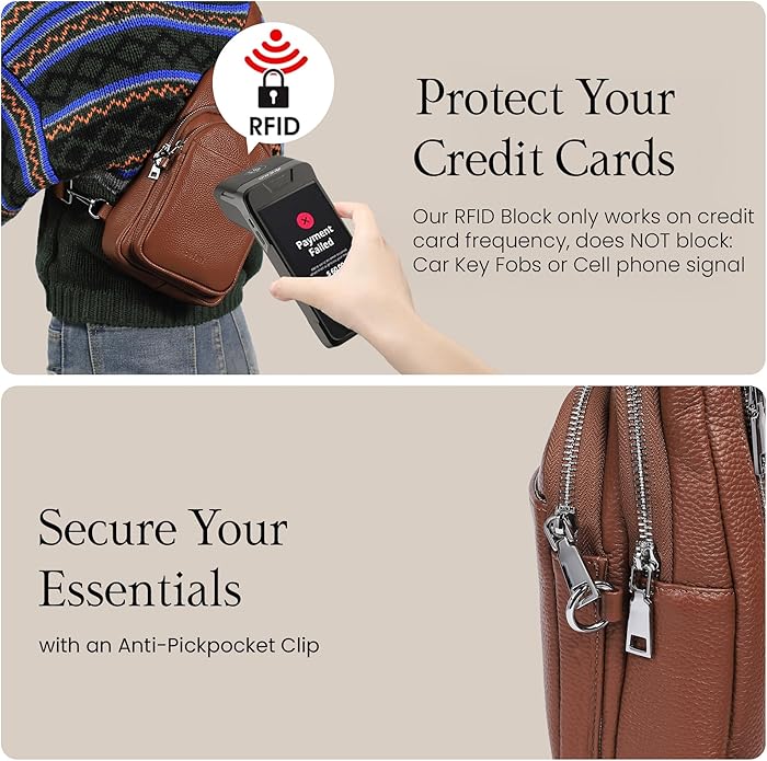 befen Genuine Leather Small Sling Bag for Women Anti-Theft Crossbody Chest Bags Fanny Packs for Travel with RFID Card Slots