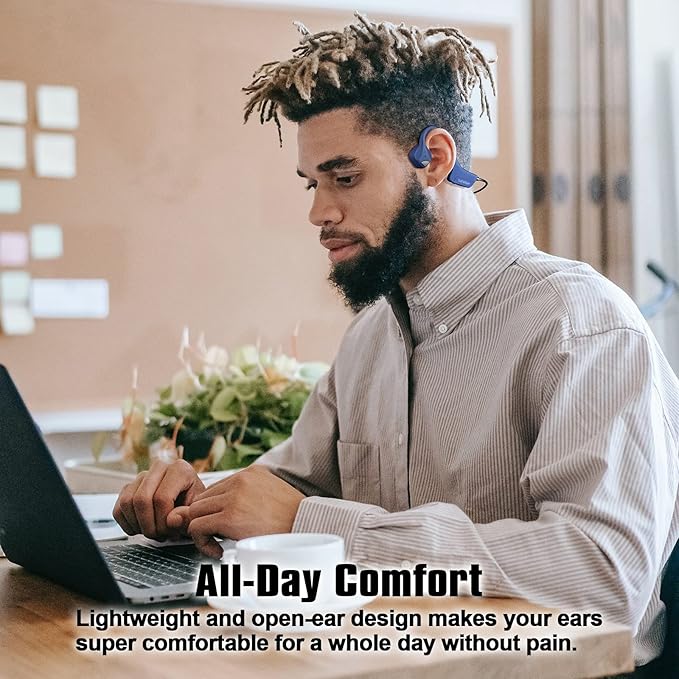 Bone Conduction Headphones Bluetooth Wireless Sport Earphones Built-in Mic Multipoint Connection Sweatproof Open Ear Headset for Running Cycling Driving Workouts