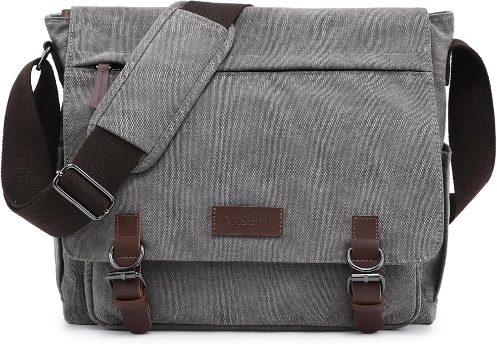 Large Vintage Canvas Messenger Shoulder Bag Travel Crossbody Purse Briefcase Business Bag for 15inch Laptop