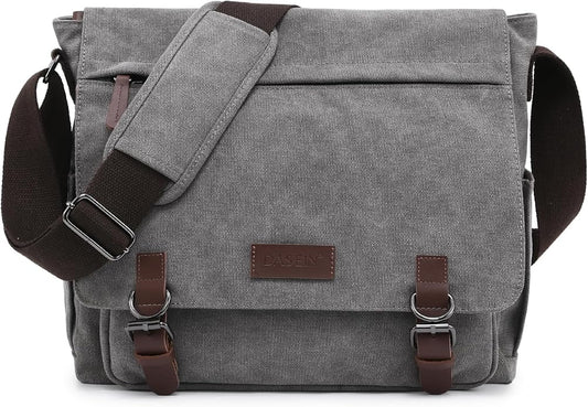 Large Vintage Canvas Messenger Shoulder Bag Travel Crossbody Purse Briefcase Business Bag for 15inch Laptop
