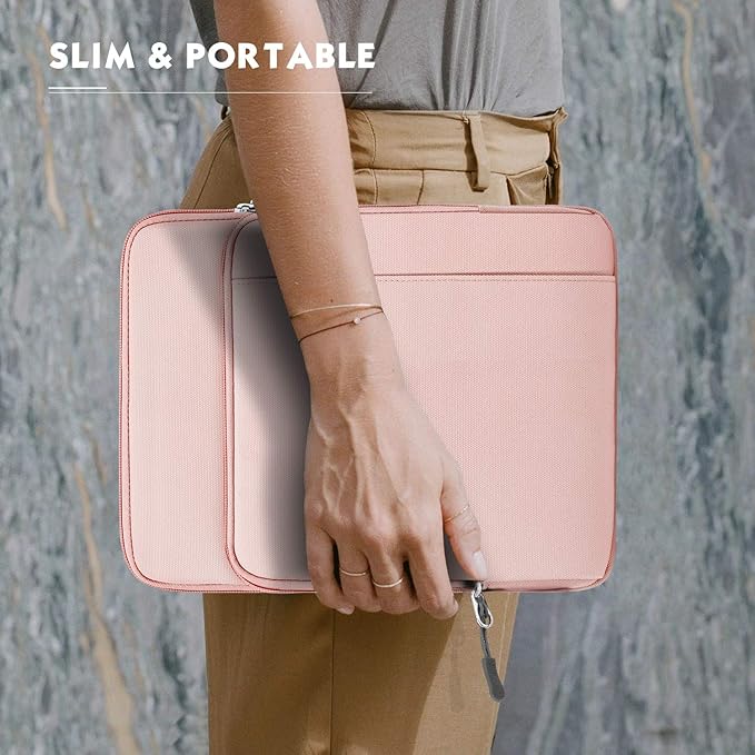 MoKo Laptop Sleeve Bag for 13.3-14 Inch, Notebook Carrying Case with Pocket Fits New MacBook Pro M3/M2 14" /13" M2/M1 Pro/M1 Max 14.2 2023-2021/Air 13.6" M2 2022, Surface Pro 9/8 13", Pink