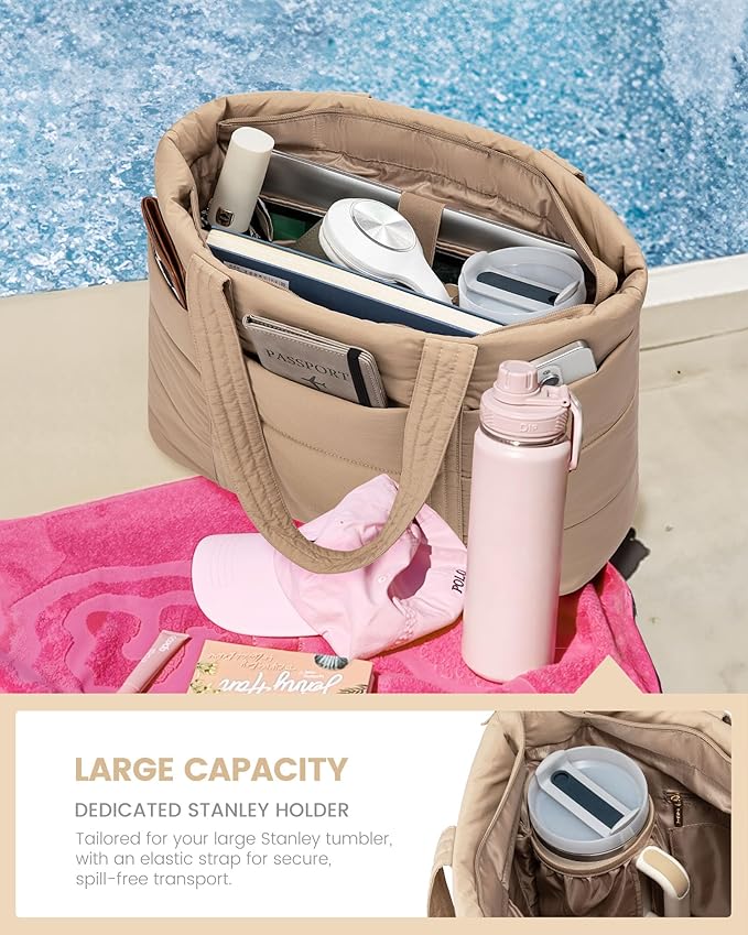 LOVEVOOK Tote Bag for Women, Large Puffer Work Tote Laptop Bag, Lightweight Travel Tote Bag with Zipper Gifts for Women