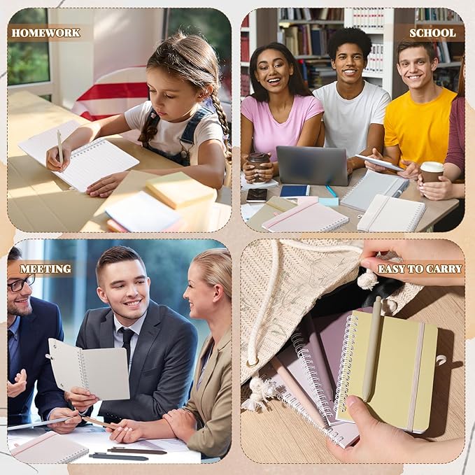 Fulmoon 100 Set A6 Spiral Notebook with Ballpoint Pen in 10 Colors 50 Sheets, 4" x 6" Bulk Ruled Small Notebooks Journals for Back to School Supplies Students Gifts Office Coworkers (Soft Pastels)