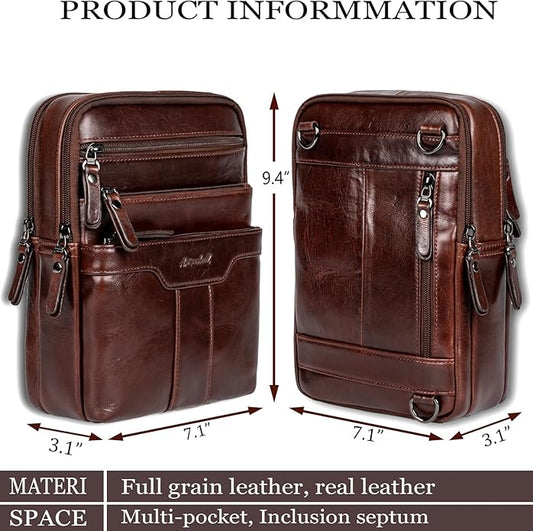 Leather Messenger Bag for Men, Small Leather Sling Shoulder Bag Messenger Pack for Men, Man Purse