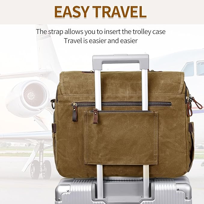Messenger Bag for Men 15.6 Inch Vintage Canvas Genuine Leather Briefcase for Men Laptop Bag Satchel Shoulder Bag
