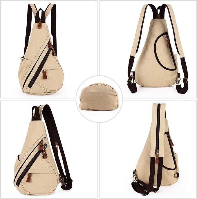 HuxFam Canvas Sling Bags Crossbody Sling Backpack for Men Women Chest Bags Small Hiking Travel Shoulder Daypack