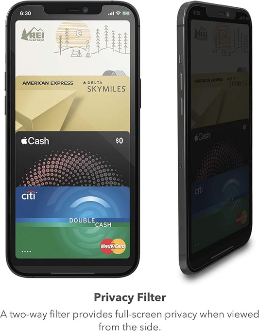 ZAGG Glass Elite Privacy+ - Privacy Screen Protector for iPhone 12 Pro, iPhone 12, iPhone 11, iPhone XR – InvisibleShield - 3X Impact Protection (200106681)