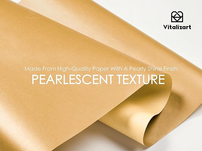 Vitalizart Gold Wrapping Paper Set 30" Pearly-Lustre With Silk Like Satin Ribbon & Gift Tags Recyclable Eco-Friendly Christmas Gift Wrapping Birthday Baby Shower Wedding Handmade Crafts 197"(16.4 Ft)
