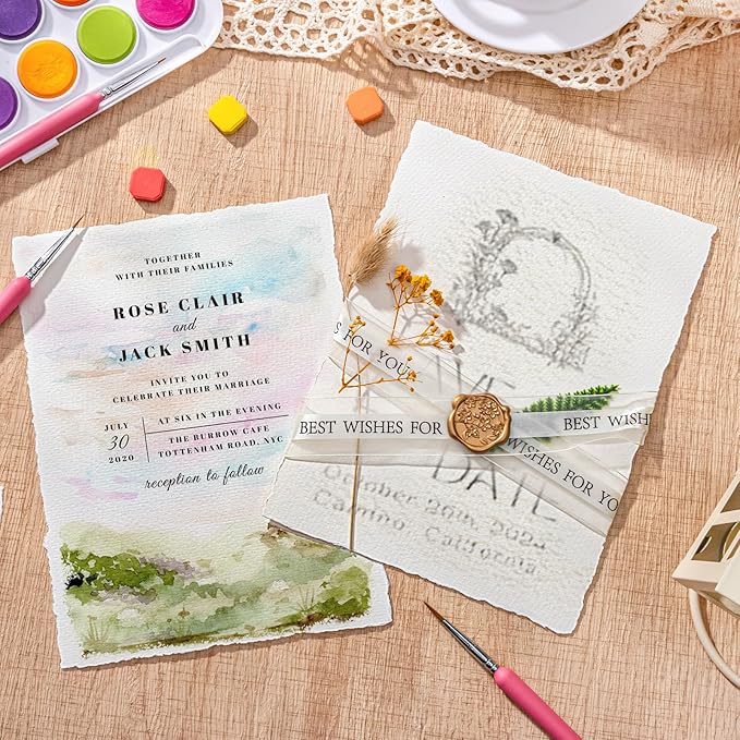 50 Sheets Watercolor Paper 6 x 8inch, 160 GSM Deckled Edge Paper Rough/Textured Handmade Paper for Wedding Invitations, Cards, Crafts