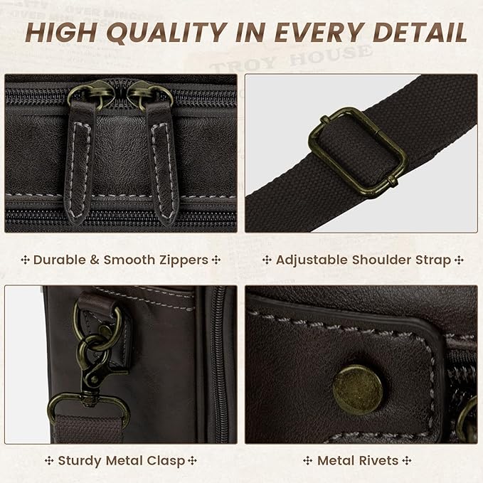RAINSMORE Mens Laptop Bag 16 Inch Leather Briefcase Vintage Messenger Bag for Men Large Crossbody Shoulder Office Computer Bag Retro College Satchel for Work, Business,Travel, Coffee