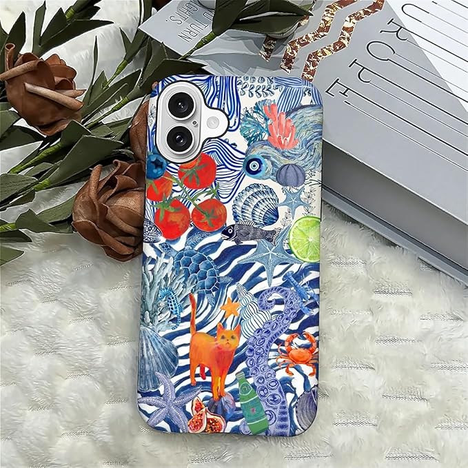 Case for iPhone 16 Plus,Leopard Cherry Shell Aesthetics for Woman Men Full Body Protective Cover Shockproof 2 in 1 Silicone + Hard PC Case for iPhone 16 Plus