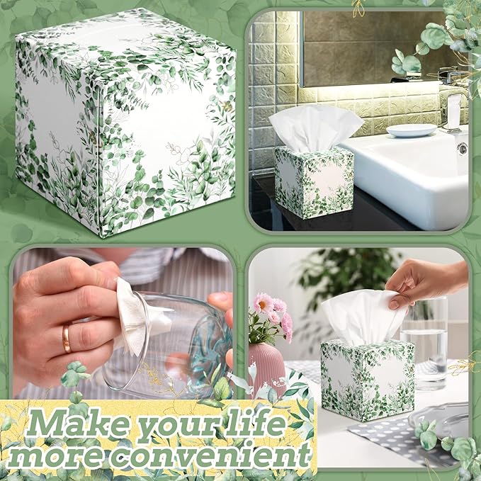 12 Pack Summer Eucalyptus Facial Tissues Cube Boxes 600 Sheets 3 Ply Small Square Green Eucalyptus Face Tissues Bulk for Summer Car Bedroom Supplies