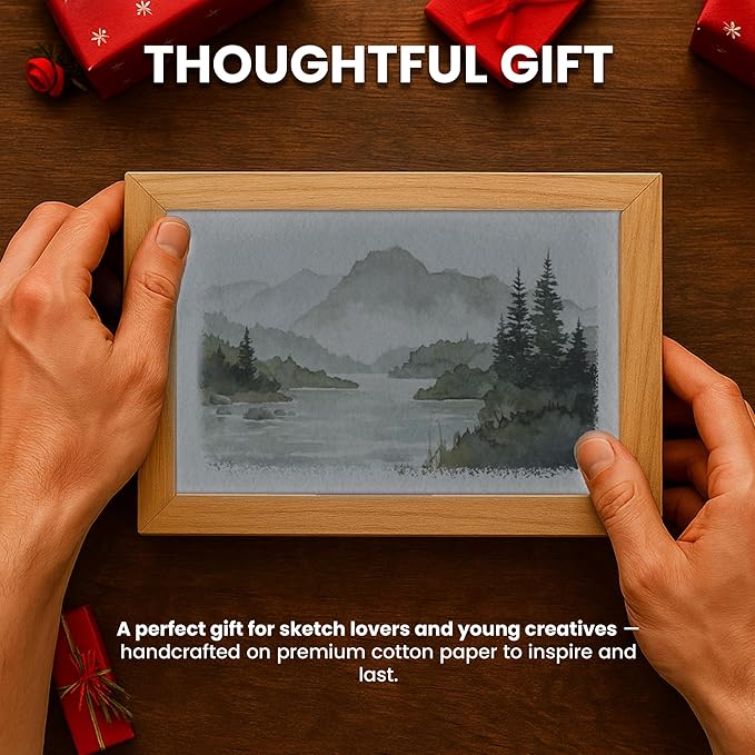 LEATHER VILLAGE Watercolor Paper - 12 X 16 inches, 50 Sheets - Mixed Media Watercolor Paper - 150 GSM Thick Deckle Edge Virgin Cotton Handmade Paper - Grey Toned