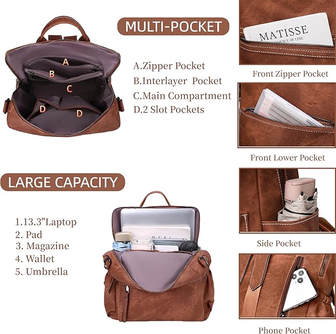 Dora & Liz Womens Backpack Purse Leather Fashion Travel Backpack Purse for Women Designer Ladies Shoulder Bags with Wristlet