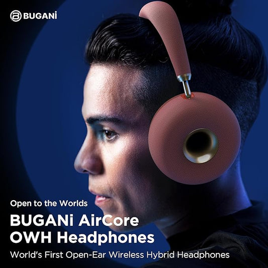 Open Ear Wireless Headphones, Bluetooth 5.3 Over-Ear with Removable Noise-Canceling Ear Caps, Dual-Driver HiFi Sound, 24H Battery Life Comfortable Fit, Type-C Fast Charging for Travel, Work, Office
