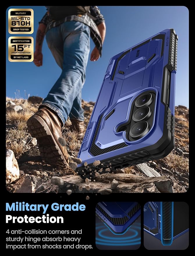 i-Blason Armorbox for Samsung Galaxy Z Fold 7 Case with Stand [Tempered Glass Screen Protector] [Hinge Protection] Full-Body Heavy Duty Rugged Shockproof Protective Case for Z Fold 7 (Blue)