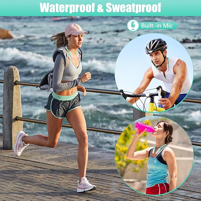 Neckband Bluetooth Headphones, 200H Extra Long Playtime Wireless Stereo Neckband Earbuds with Microphone, Waterproof Balanced Armature Drivers in Ear Headset for Sports/Workout (Pink Green)