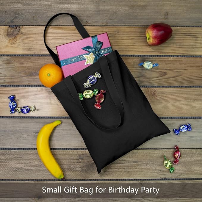 TOPDesign 20-Pack Economical 11.8"x13" Black Cotton Tote Bag, 5oz Lightweight Fabric, Small Reusable Grocery Shopping Cloth Bags, DIY Your Creative Designs