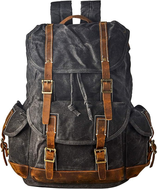 Heavy Duty Waxed Canvas Vintage Backpack for Men Women Trim Casual 15.6" laptop Bookbag Travel Rucksack Shoulder Rucksack for Travel