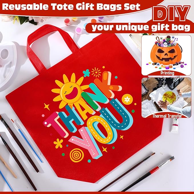 Windyun Reusable Grocery Bags Large Non Woven Shopping Bags with Handles Foldable Portable Tote Bulk, 16x6x12 Inch