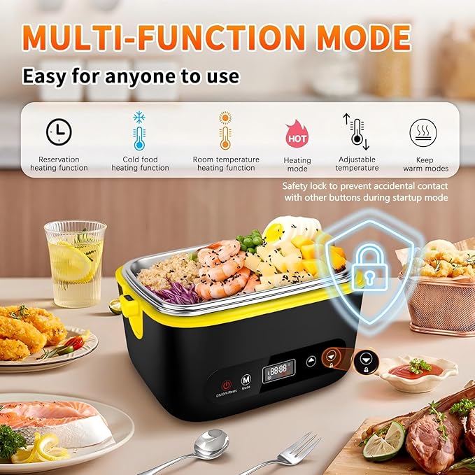 Cordless Electric Lunch Box,24000mAh Heated Lunch Box Battery Powered with Automatic Heating, 5Cups Portable Food Warmer,Multi-Mode Automatic Heating with an Insulated Bag and Utensils