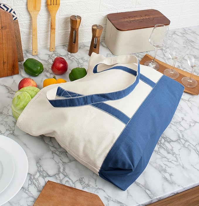 Cotton Canvas Tote Bag with an External Pocket & Top-Zipper Closure For - Gym, Beach, DIY, Work, Travel, Shopping