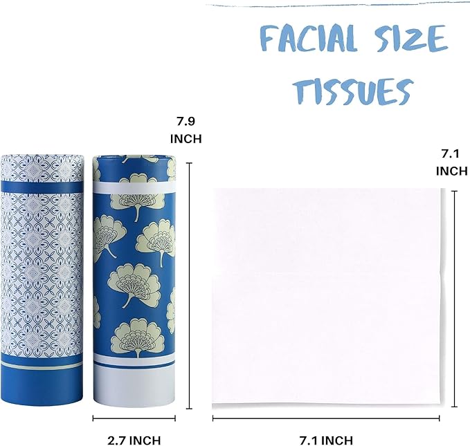 Car Tissues Holder with Facial Tissues - 4 PK - Travel Tissue Tubes Box Container Perfect Fit for Car Cup Holder Car Tissues Cylinder (Blue)