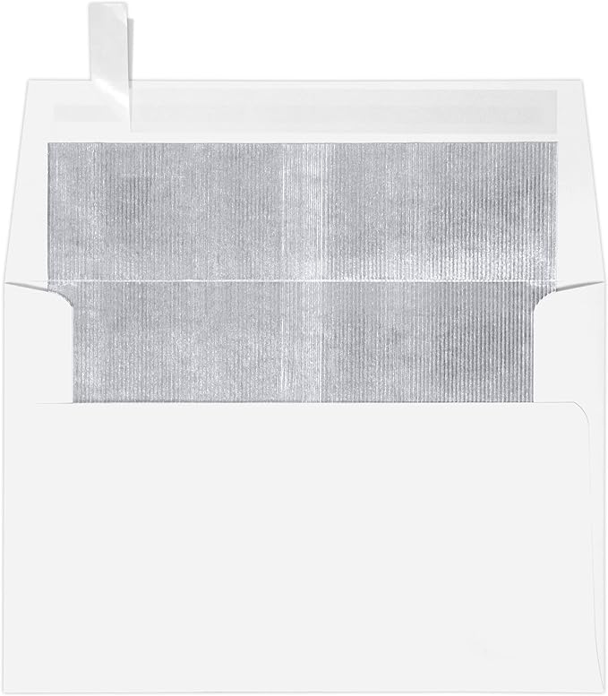 LUXPaper A4 Foil Lined Invitation Envelopes | Peel & Press | 4 1/4" x 6 1/4" | White w/Silver LUX Lining | 60lb. Text | 50 Qty