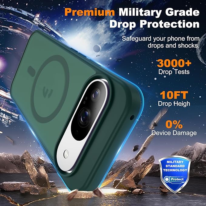 Compatible with Google Pixel 9 Case & Google Pixel 9 Pro Case with Magnetic [Compatible with Mag-Safe] Slim Translucent Matte Phone Cases with Anti-Fingerprint Tech, Green