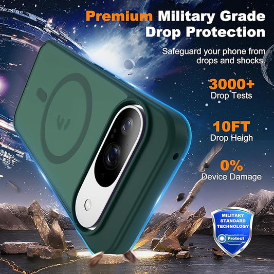 Compatible with Google Pixel 9 Case & Google Pixel 9 Pro Case with Magnetic [Compatible with Mag-Safe] Slim Translucent Matte Phone Cases with Anti-Fingerprint Tech, Green