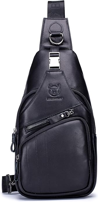 LUKZIJAES Genuine Leather Sling Bag for Men