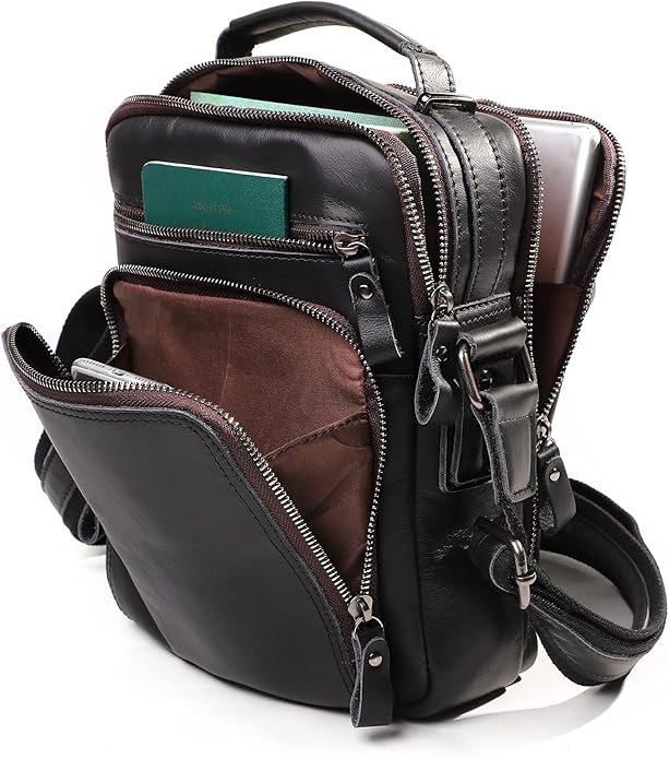 Genuine Leather Small Messenger Bag for Men Vintage Shoulder Crossbody Bags for Work Business Travel