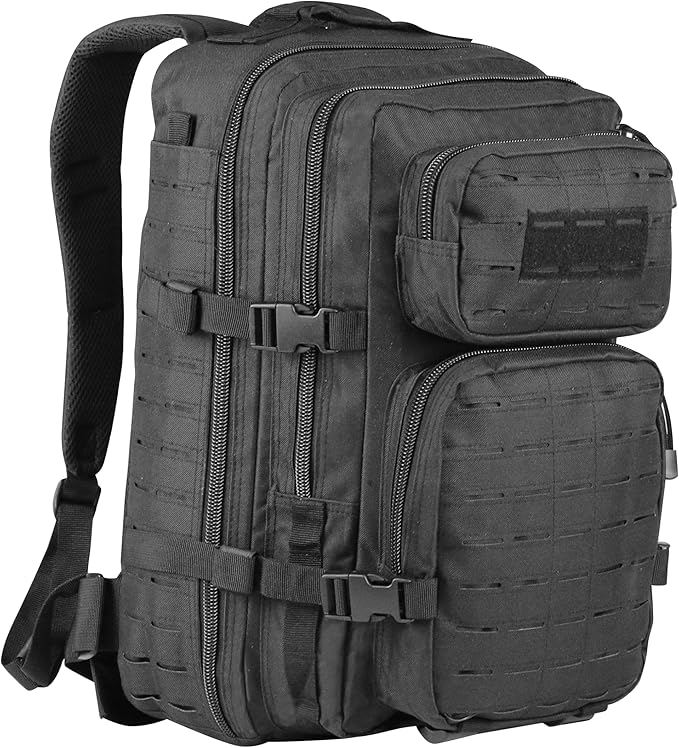 40L Tactical Backpack, Camouflage Military Bug Out Bag, Durable MOLLE Hiking Camping Gear (BLACK)