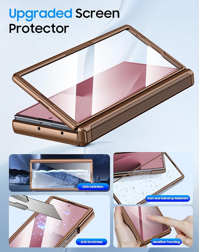 for Samsung Galaxy Z Fold 7 Case with Card Holder RFID Blocking, Built in Slide Lens Cover & Hinge Protection & Screen Protector, Shockproof Wallet Case for Z Fold 7 (Desert Gold)