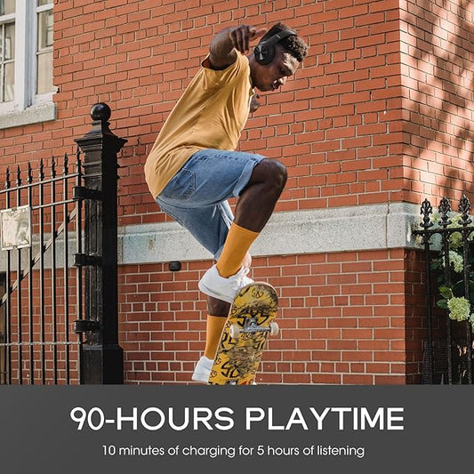 DOQAUS Bluetooth Headphones Over Ear, 90H Playtime Wireless, 3 EQ Modes, HiFi Audio & Deep Bass, ENC Noise Isolating Mic, Soft Earpads for Phone/PC